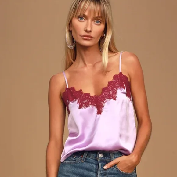 Lulus Cherish The Day Lilac Satin Lace Cami - Purple/ Pink - Small - Picture 3 of 9